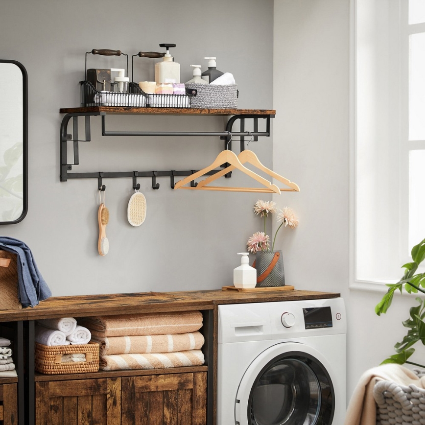 Cuier de perete cu poliță NATE, maro/negru