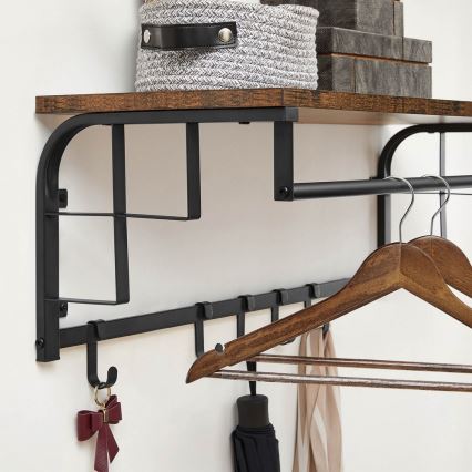 Cuier de perete cu poliță NATE, maro/negru