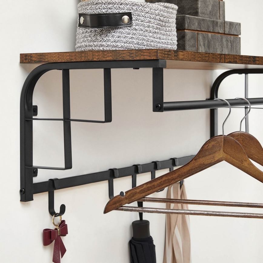 Cuier de perete cu poliță NATE, maro/negru