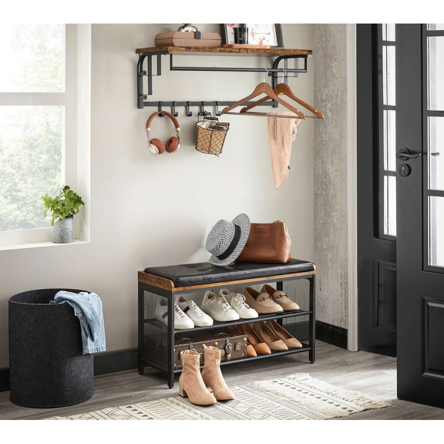 Cuier de perete cu poliță NATE, maro/negru