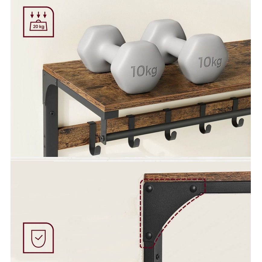 Cuier de perete cu poliță NATE, maro/negru