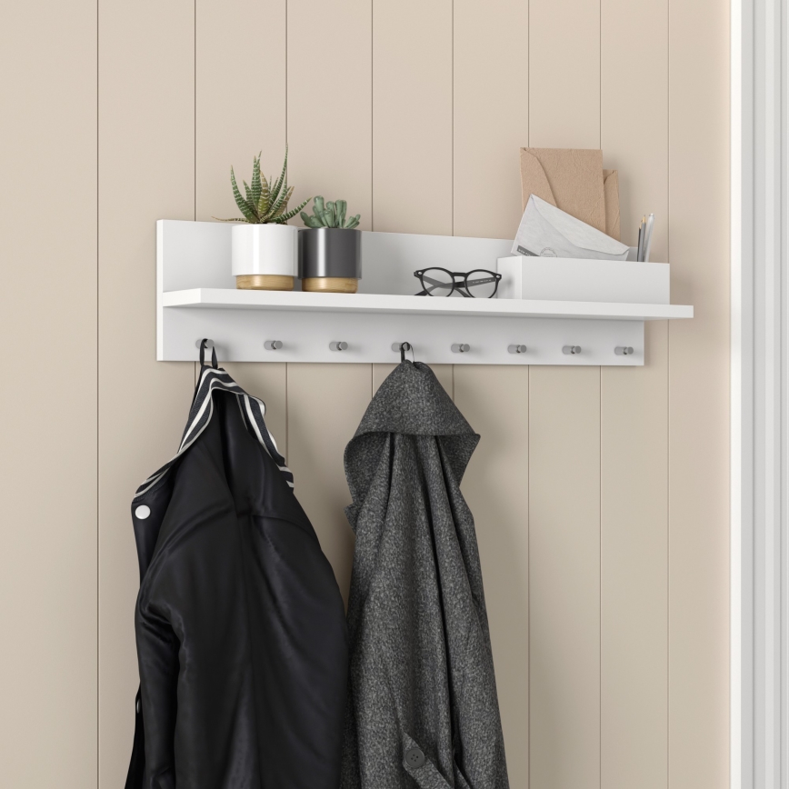 Cuier de perete cu raft 18x80 cm alb