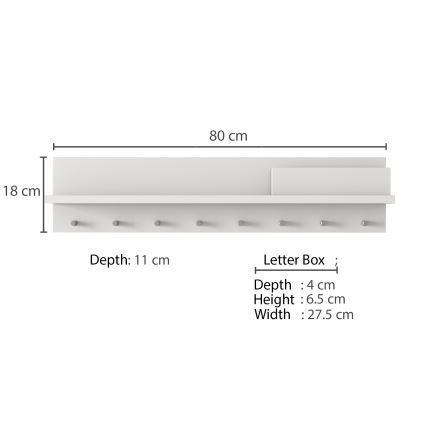 Cuier de perete cu raft 18x80 cm alb