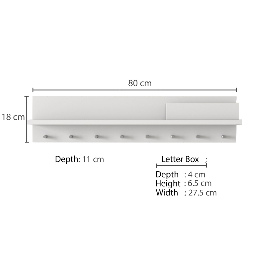 Cuier de perete cu raft 18x80 cm alb