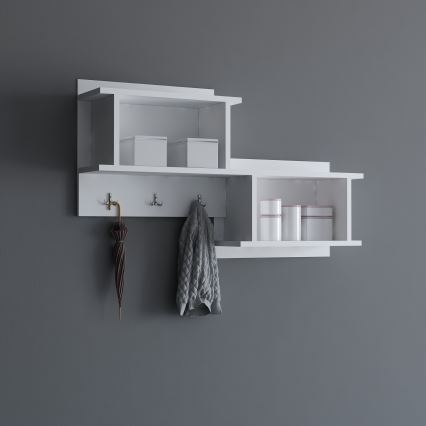 Cuier de perete cu raft NIZZA 51,8x100 cm alb