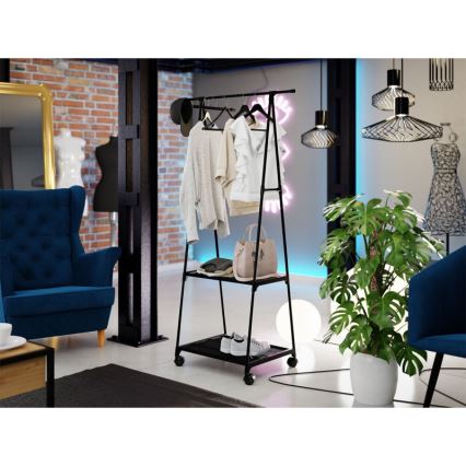 Cuier mobil metalic cu rafturi OLAZEN 157x85 cm negru