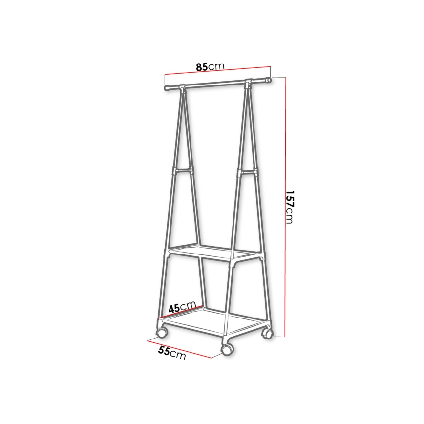 Cuier mobil metalic cu rafturi OLAZEN 157x85 cm negru