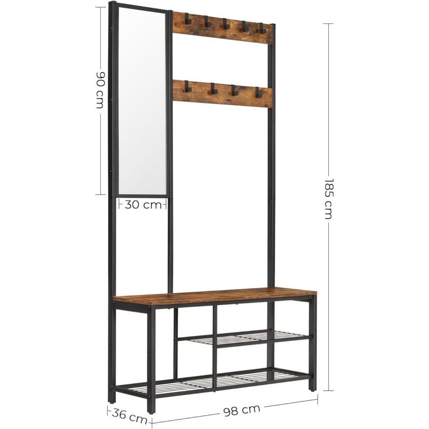 Cuier stativ cu oglindă NAVOR, maro/negru