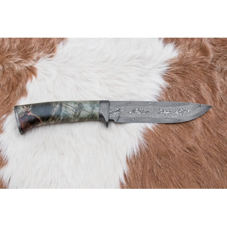 Cuțit de vânătoare din damasc, 14 cm, culoare castaniu