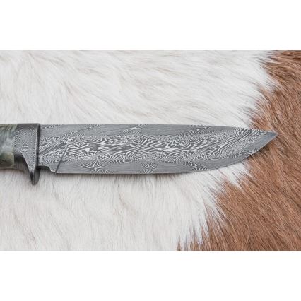 Cuțit de vânătoare din damasc, 14 cm, culoare castaniu