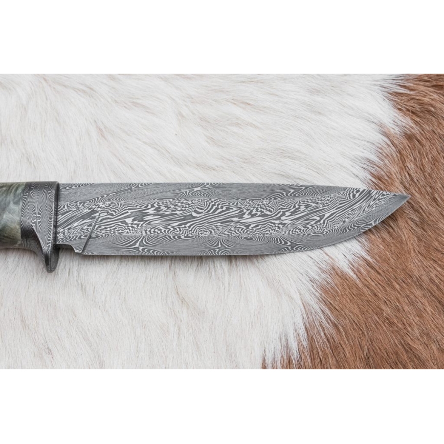 Cuțit de vânătoare din damasc, 14 cm, culoare castaniu