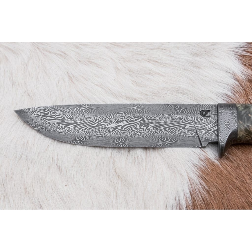 Cuțit de vânătoare din damasc, 14 cm, culoare castaniu