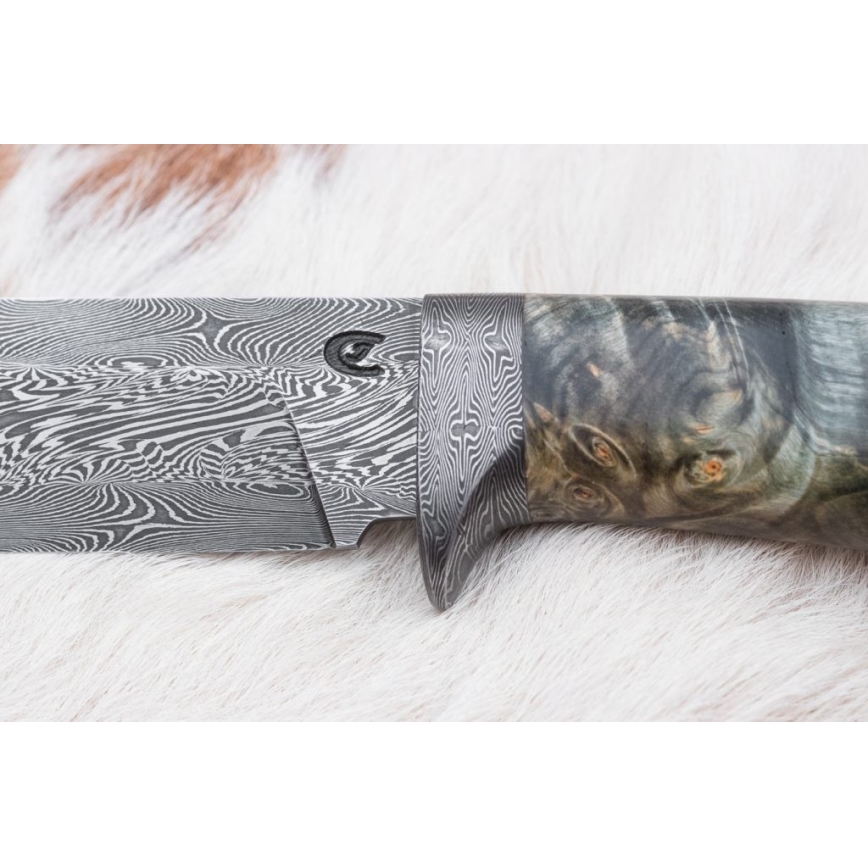 Cuțit de vânătoare din damasc, 14 cm, culoare castaniu