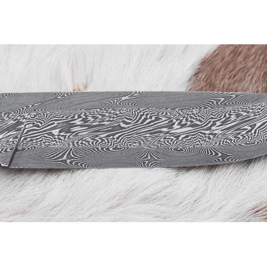 Cuțit de vânătoare din damasc, 14 cm, culoare castaniu