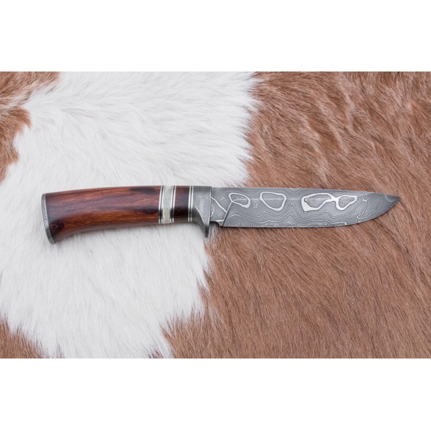 Cuțit de vânătoare din oțel de Damasc 13,8 cm lemn de esență tare/os de bivol