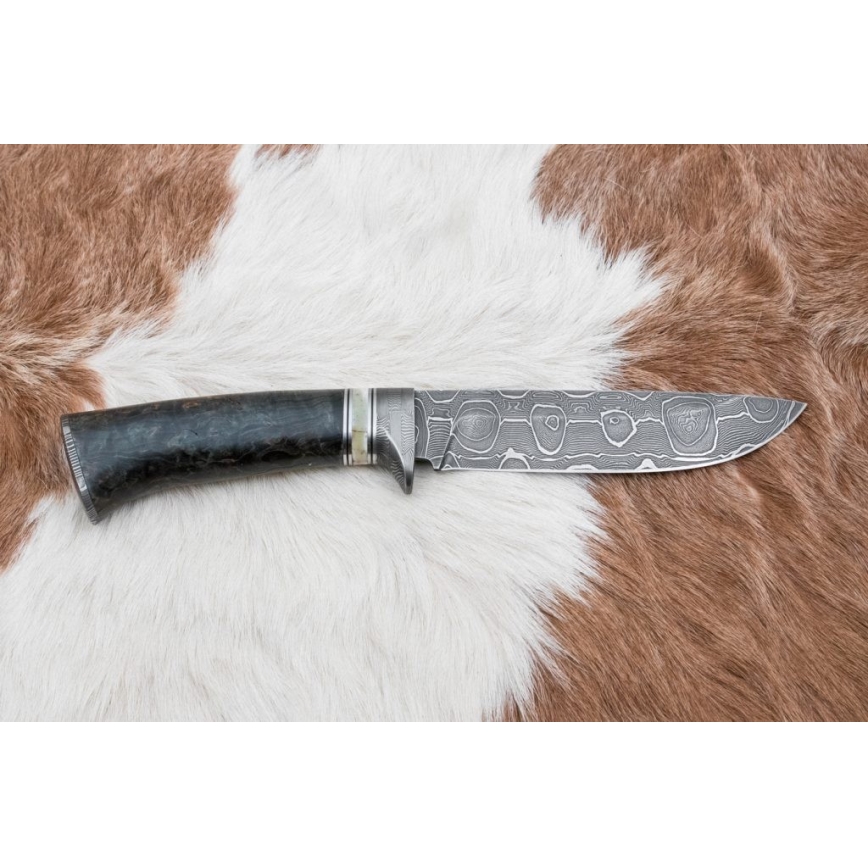 Cuțit de vânătoare din oțel de Damasc 13,8 cm mesteacăn/os de cămilă