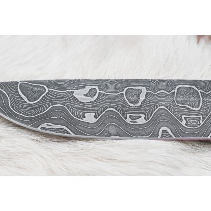 Cuțit de vânătoare din oțel de Damasc 13,8 cm mesteacăn/os de cămilă