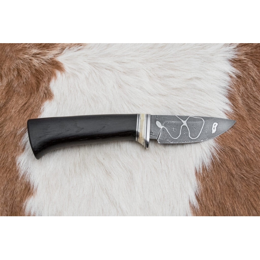 Cuțit exclusivist din damasc, 8,6 cm, mânere din stejar și os de cămilă