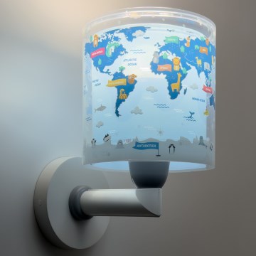Dalber 40679 - Lampă de perete pentru copii WORLD, 1xE27/15W/230V, albastră