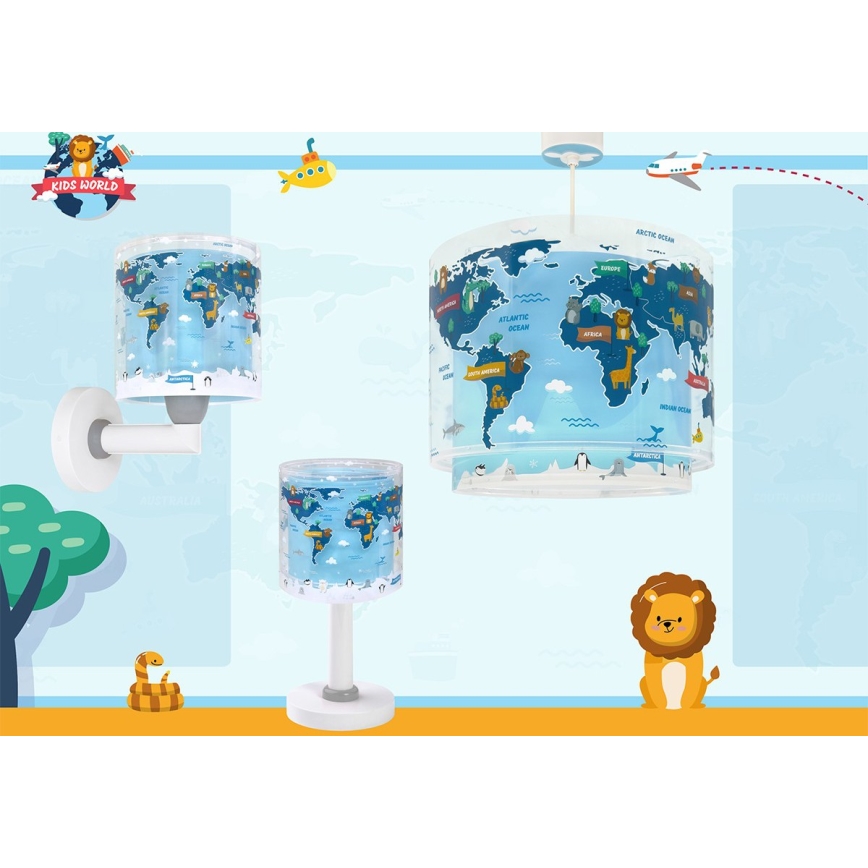 Dalber 40679 - Lampă de perete pentru copii WORLD, 1xE27/15W/230V, albastră