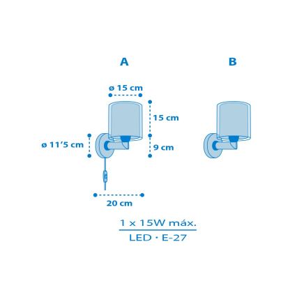 Dalber 40679 - Lampă de perete pentru copii WORLD, 1xE27/15W/230V, albastră