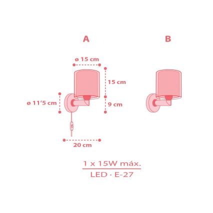 Dalber 41199 - Lampă de perete pentru copii RAINBOW, 1xE27/15W/230V, multicoloră