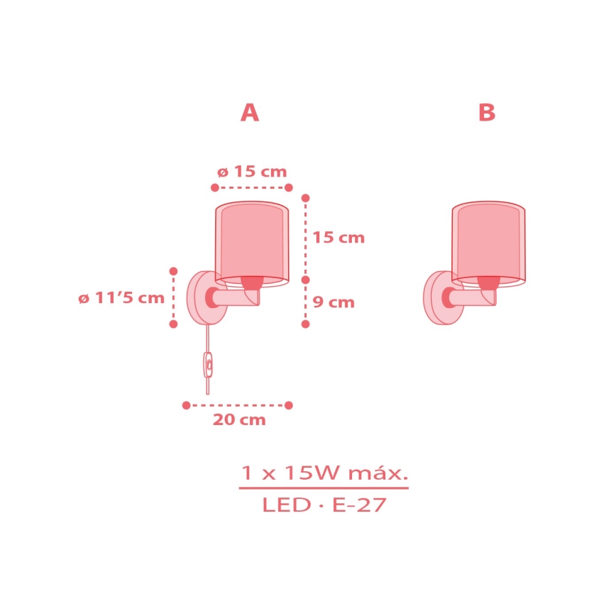 Dalber 41199 - Lampă de perete pentru copii RAINBOW, 1xE27/15W/230V, multicoloră