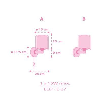 Dalber 41259 - Aplică de perete pentru copii HELLO KITTY & FRIENDS 1xE27/15W/230V, roz