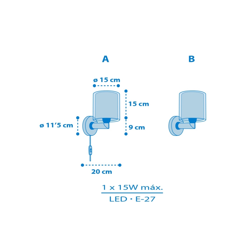 Dalber 41579T - Lampă de perete pentru copii BABY TEDDY, 1xE27/15W/230V, albastră
