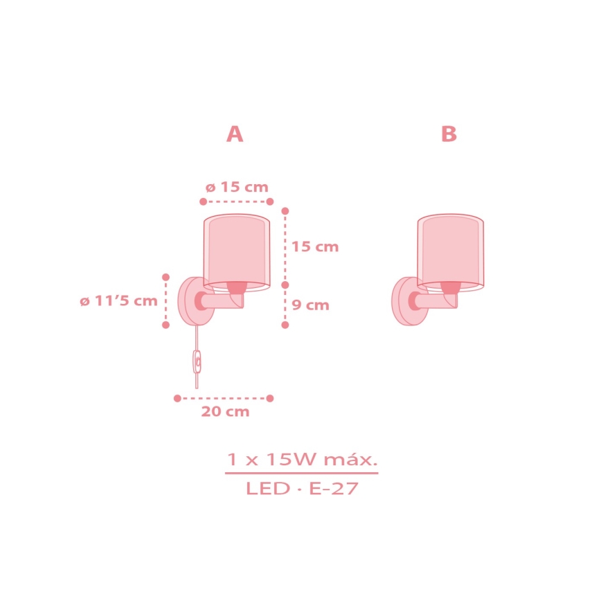 Dalber 41769S - Lampă de perete pentru copii KAWAII FRIENDS, 1xE27/15W/230V, roz