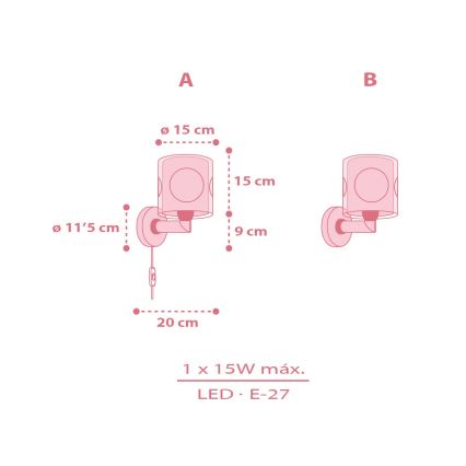 Dalber 60919 - Aplica de perete pentru copii PRINCESS DANCE 1xE27/15W/230V roz