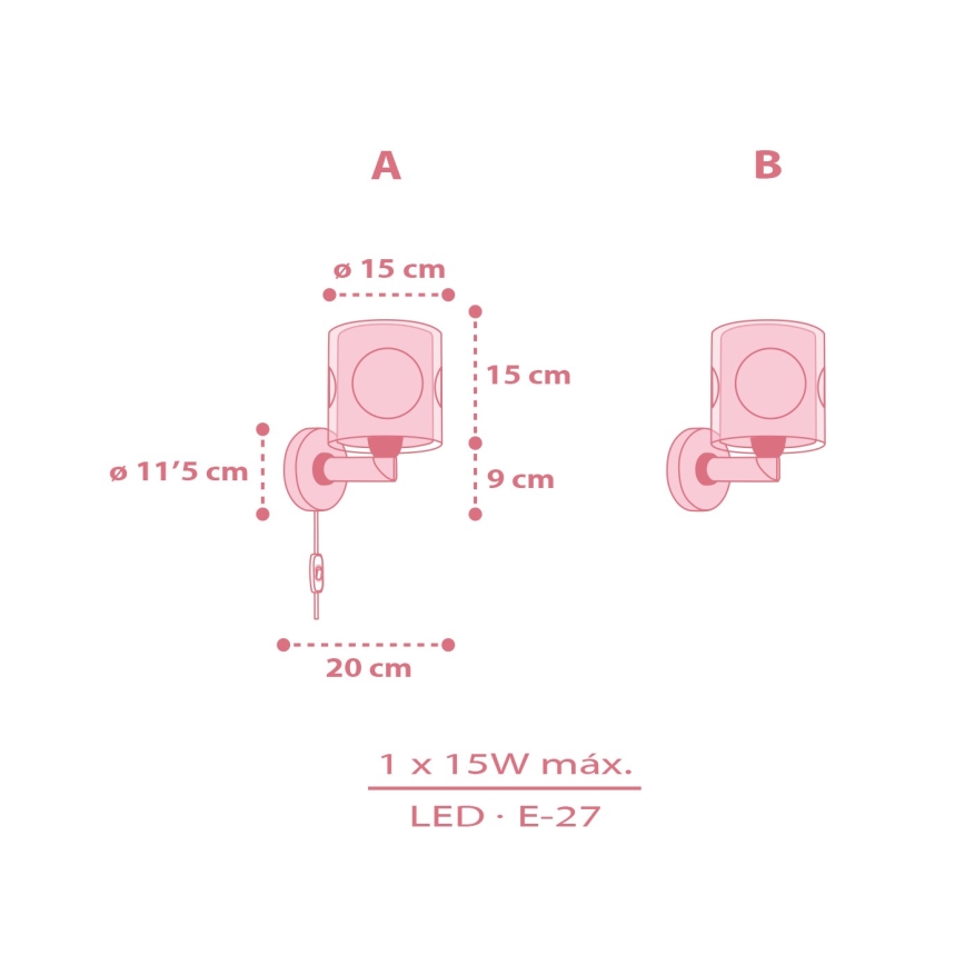 Dalber 60919 - Aplica de perete pentru copii PRINCESS DANCE 1xE27/15W/230V roz