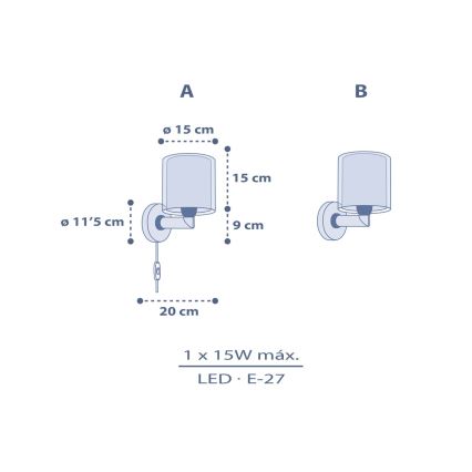 Dalber 76639 - Lampă de perete pentru copii MOON DREAMS, 1xE27/15W/230V, albastră