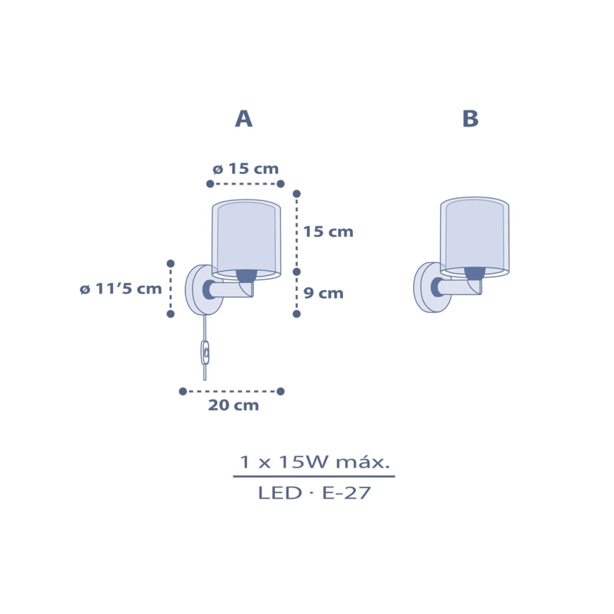 Dalber 76639 - Lampă de perete pentru copii MOON DREAMS, 1xE27/15W/230V, albastră