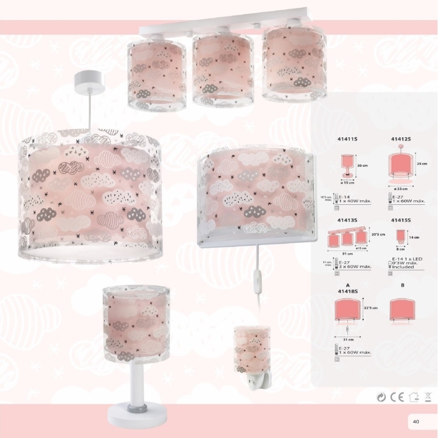 Dalber D-41411S - Lampă de noptieră pentru copii CLOUDS 1xE14/40W/230V