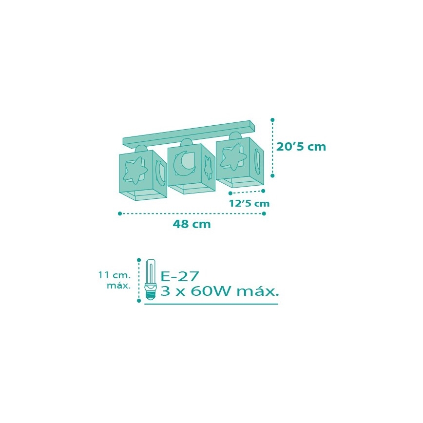 Dalber D-63233NH - Plafonieră copii MOONLIGHT 3xE27/60W/230V