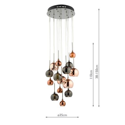 Där Lighting AUR1564 - Lustru suspendat pe cablu AURELIA 15xG4/10W/230V negru/cupru