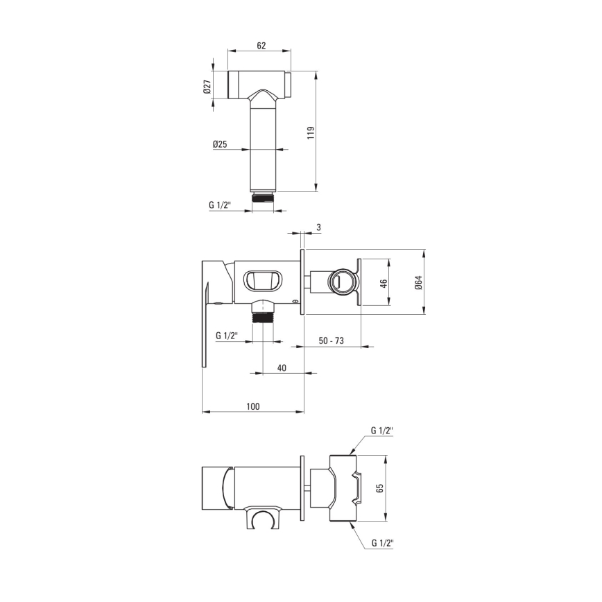 Deante BGA_N34M - Baterie pentru bideu ALPINIA cu duș, montaj încorporat, negru