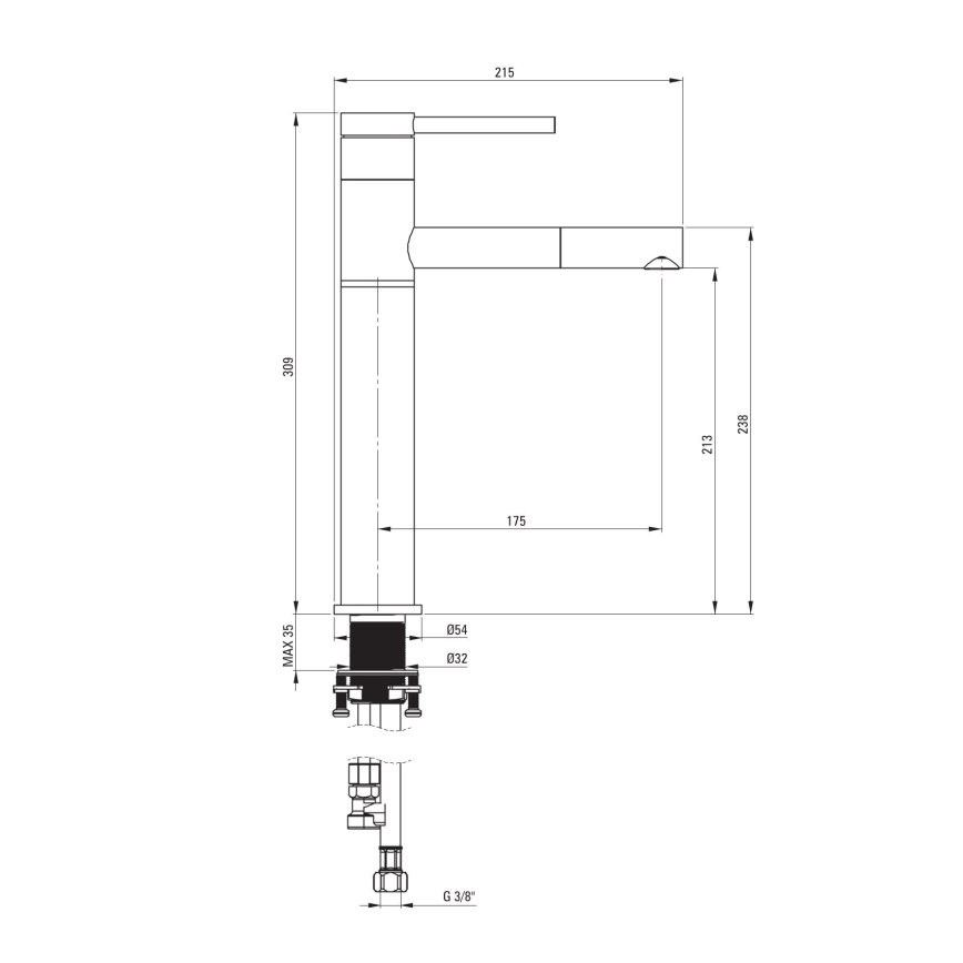 Deante BGE_N22K - Baterie pentru lavoar ORA cu duș extractibil, 30,9 cm, neagră