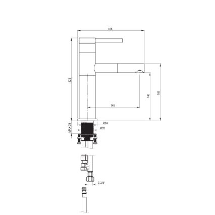 Deante BGE_N22M - Baterie pentru lavoar cu duș extractabil ORA, 22,9 cm, neagră