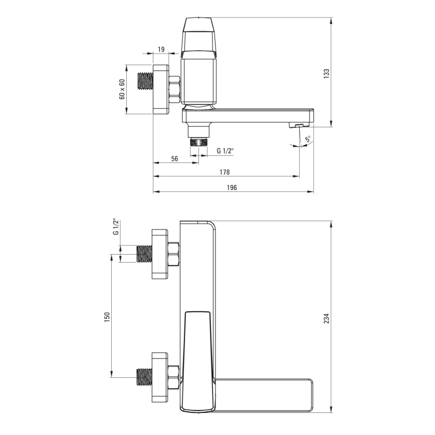 Deante BQL_012M - Baterie pentru cadă BLUR rabatabilă, crom lucios