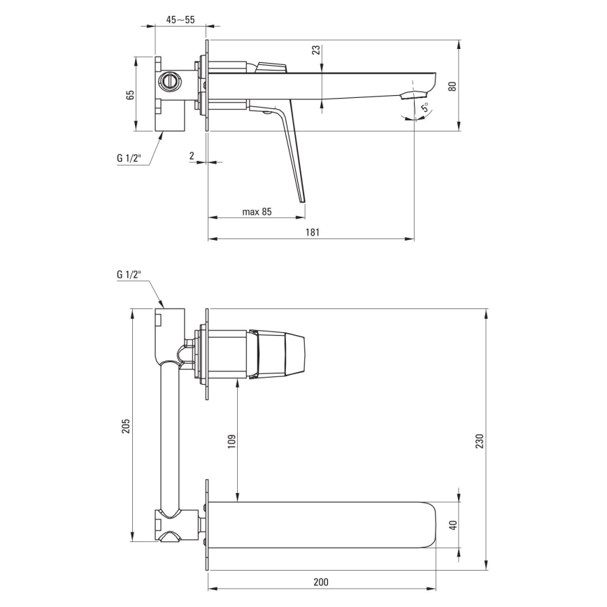 Baterie lavoar încastrată Deante BQL_054L BLUR, crom lucios