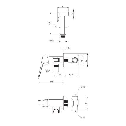 Deante BQL_N34M - Baterie pentru bideu BLUR cu duș, pentru montaj în perete, negru