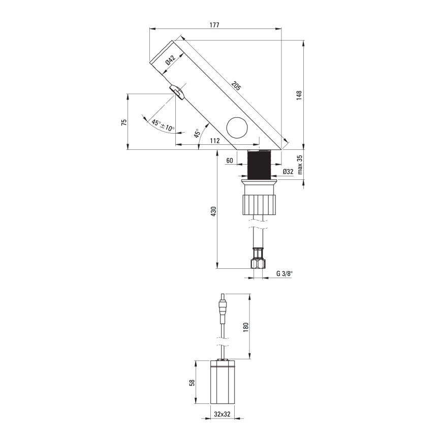 Deante BQR_P29R - Baterie de chiuvetă fără atingere cu reglaj temperatură SENSE 4xAA oțel lustruit