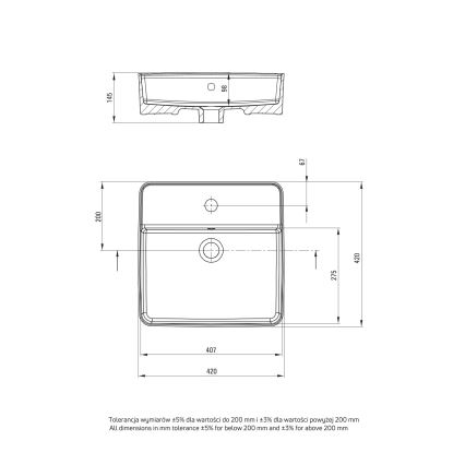 Deante CGS_6U4B - Lavoar pentru blat cu orificiu pentru baterie SQUARE 42x42 cm ceramică/ alb