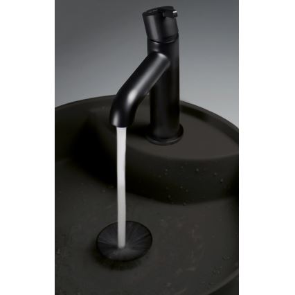 Deante CQS_NU4B - Lavoar pentru montare pe blat cu orificiu pentru baterie SILIA, Ø 36 cm, granit/negru