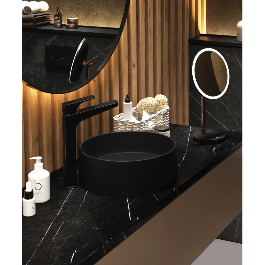 Deante CQS_NU4S - lavoar pentru blat SILIA, Ø 36 cm, granit, negru