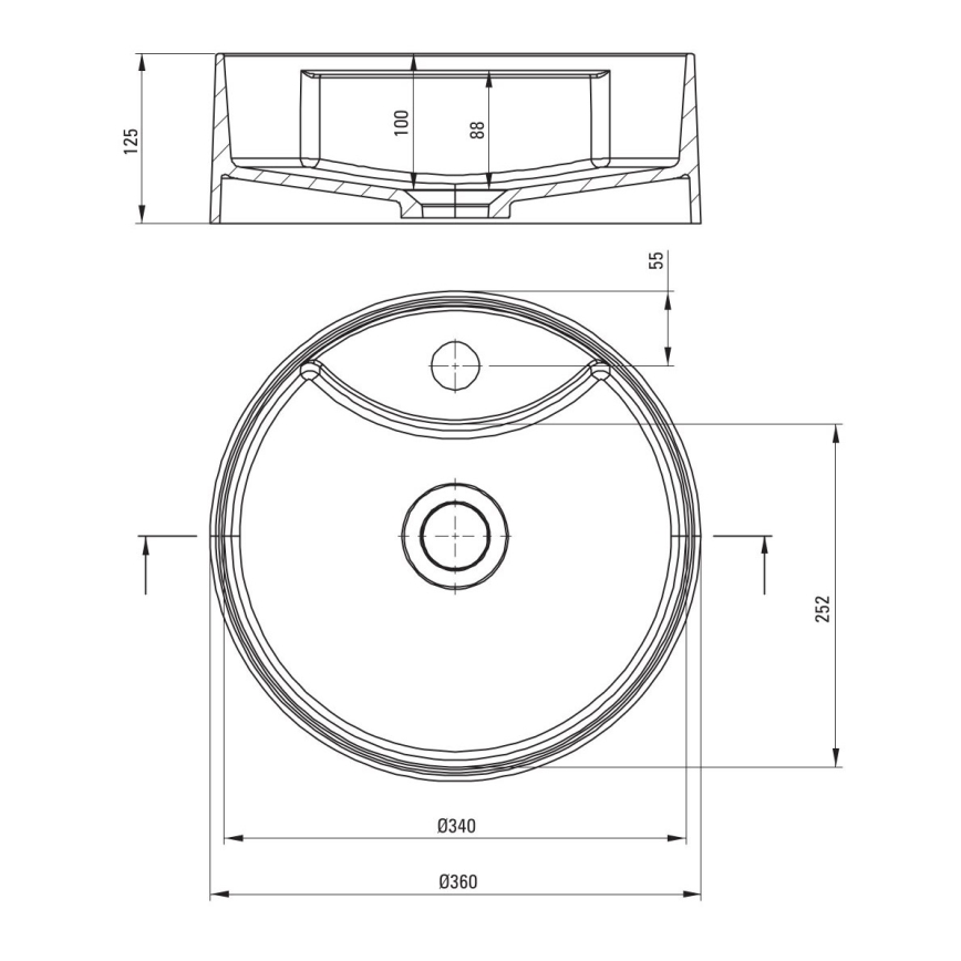 Deante CQS_SU4B - Lavoar SILIA pentru montare pe blat, cu orificiu pentru baterie, Ø 36 cm, granit/gri metalic