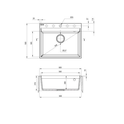 Deante ZRC_210A - Chiuvetă de bucătărie CORIO 50 x 60 cm granit/grafit
