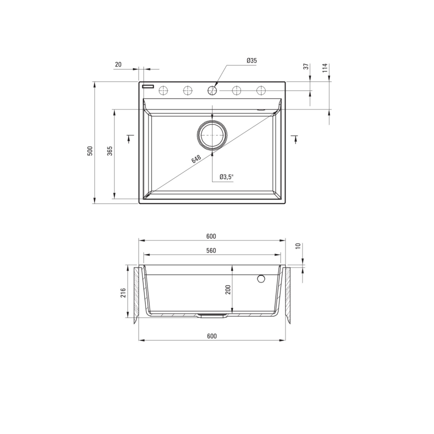 Deante ZRC_210A - Chiuvetă de bucătărie CORIO 50 x 60 cm granit/grafit